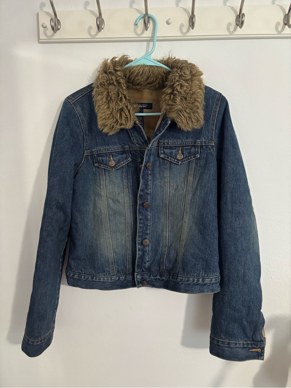 Abercrombie & Fitch Blue Denim Jacket with Faux Fur Collar